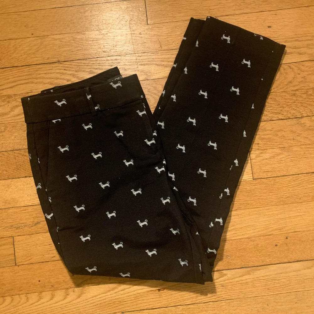 Black Loft dress pants with embroidered dogs